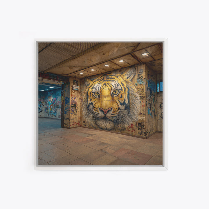 Urban Tiger Mural Subway Station Wall Art, Street Art Graffiti Canvas Print, Big Cat Decor, Bold Contemporary Gift For Him