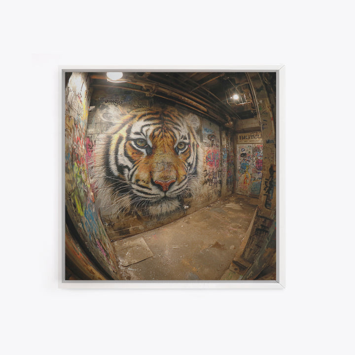 Realistic Tiger Mural In Graffiti Alley Wall Art, Urban Street Art, Big Cat Decor, Wildlife Art Print, Edgy Home Decor, Gift