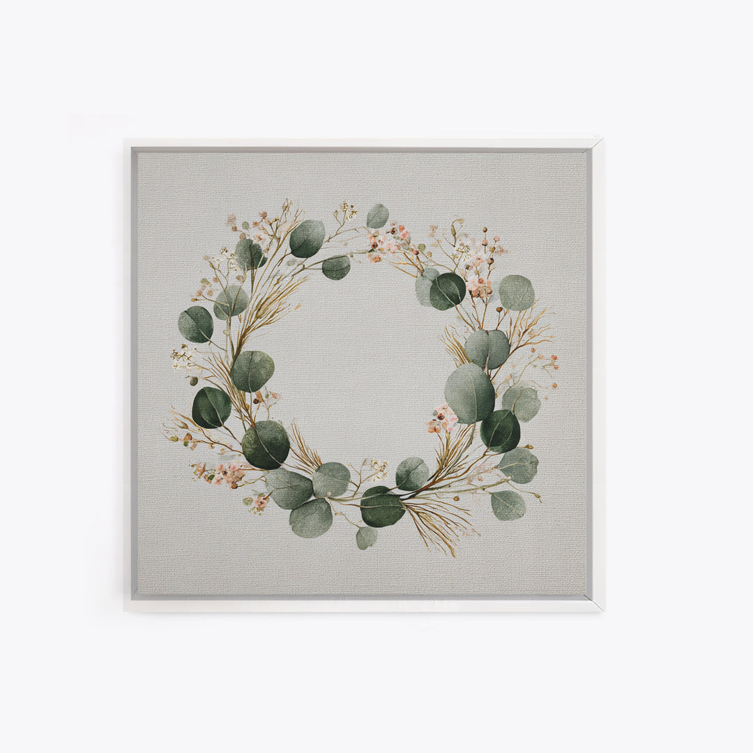 Eucalyptus Wreath Botanical Wall Art, Minimalist Canvas Print, Sage Green Floral Decor, Farmhouse Entryway Housewarming Gift