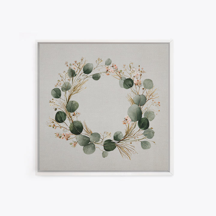 Eucalyptus Wreath Botanical Wall Art, Minimalist Canvas Print, Sage Green Floral Decor, Farmhouse Entryway Housewarming Gift