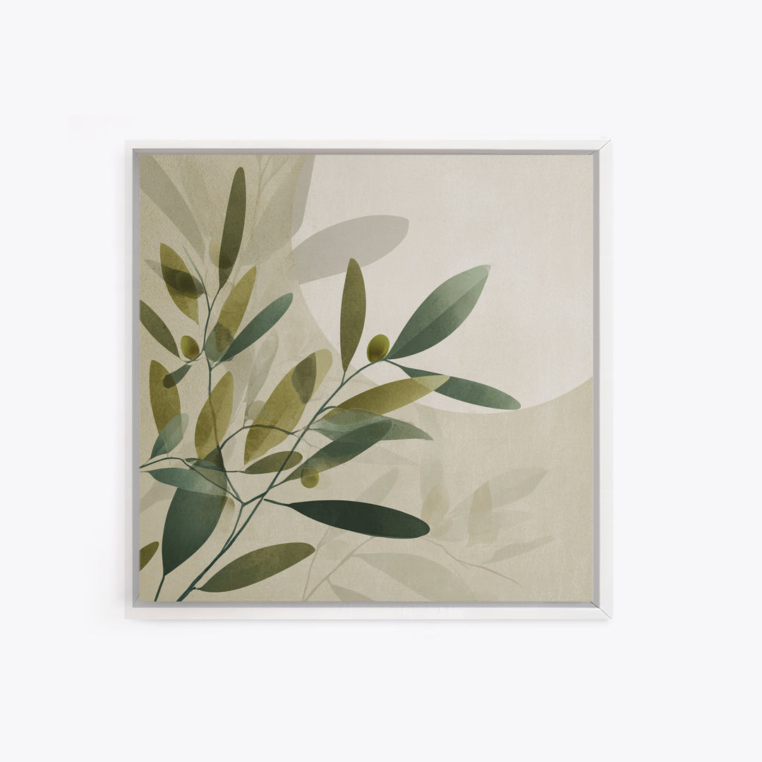 Olive Branch Botanical Wall Art, Sage Green Neutral Canvas Print, Minimalist Nature Decor, Japandi Living Room Wall Decor