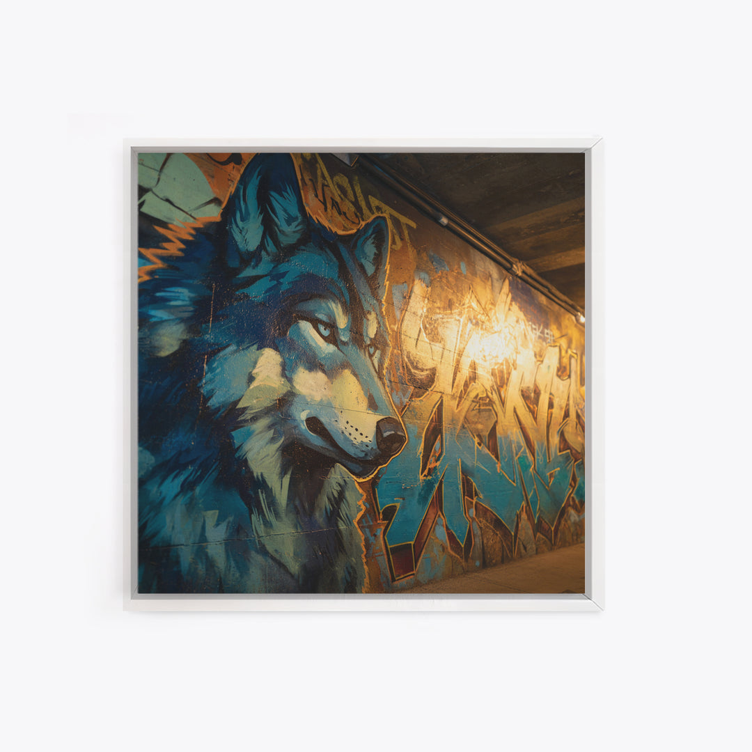 Blue Wolf Graffiti Mural Wall Art, Urban Animal Canvas Print, Street Art Decor, Modern Man Cave Wall Decor, Wolf Lover Gift