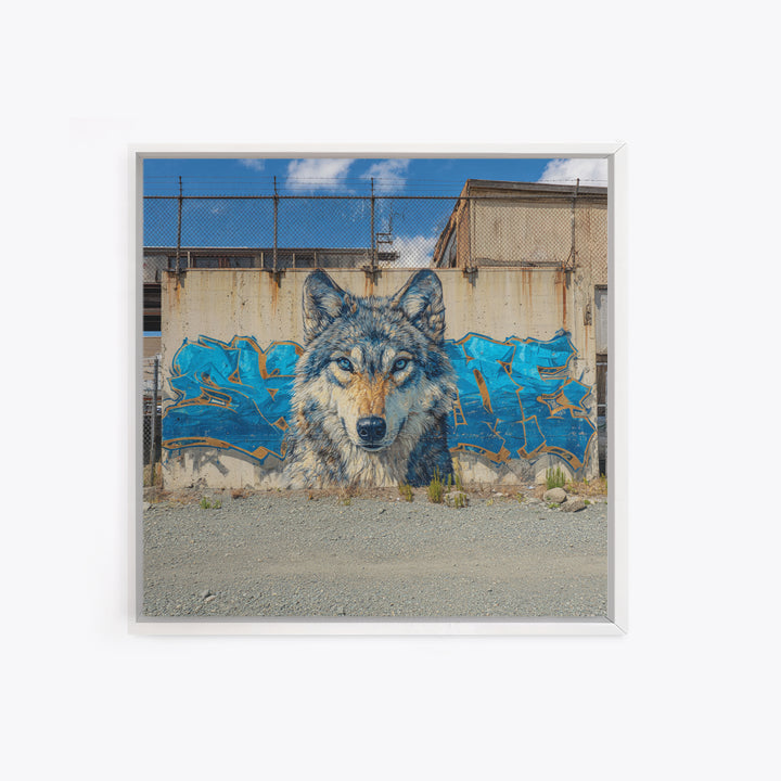 Blue Wolf Graffiti Mural Wall Art, Urban Street Art Print, Wildlife Wall Decor, Industrial Loft Home Decor, Gift For Him