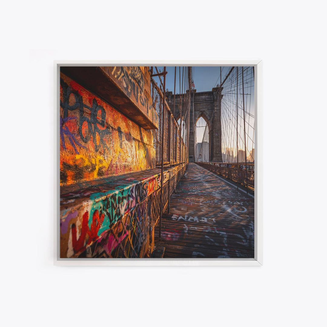 Graffiti Covered Brooklyn Bridge Walkway Wall Art, Urban Street Art Canvas Print, New York Travel Decor, Cool Apartment Poster