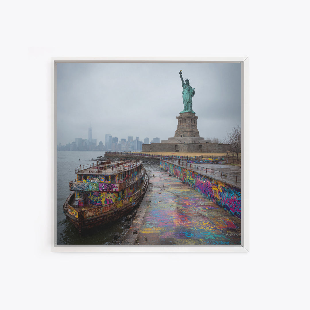 Statue Of Liberty And Graffiti Harbor Wall Art, NYC Travel Print, Urban Street Art Decor, New York City Gift For Living Room Decor