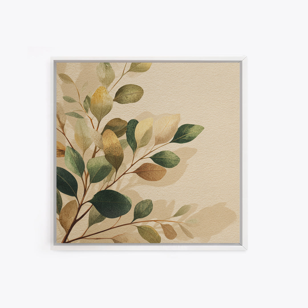 Eucalyptus Leaves Botanical Wall Art, Earth Tone Canvas Print, Neutral Nature Decor, Modern Farmhouse Living Room Art Print