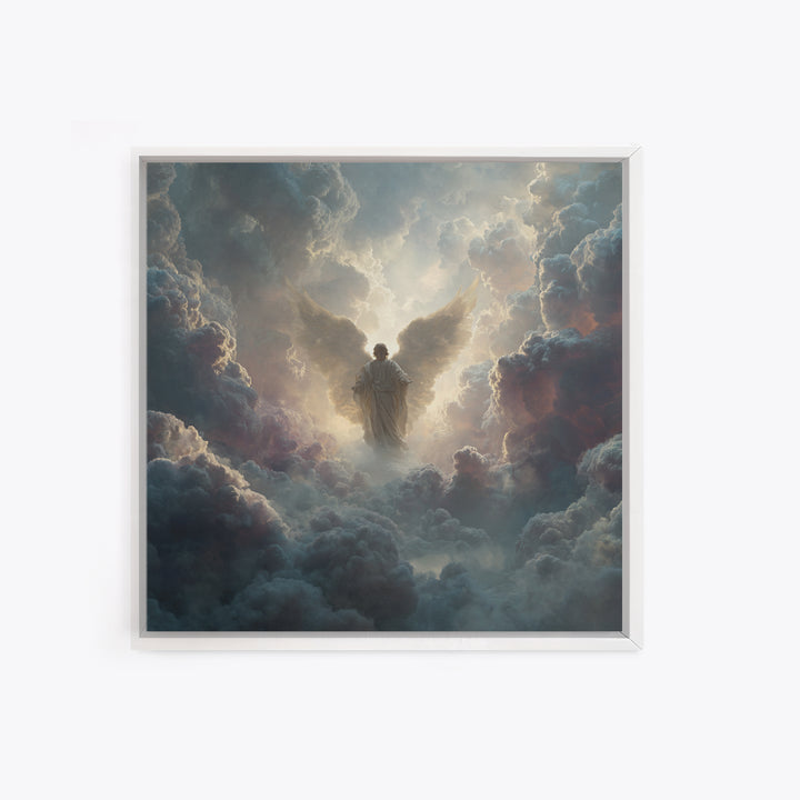 Radiant Angel In Storm Clouds Wall Art, Celestial Religious Art Print, Spiritual Home Decor, Dramatic Christian Canvas Print