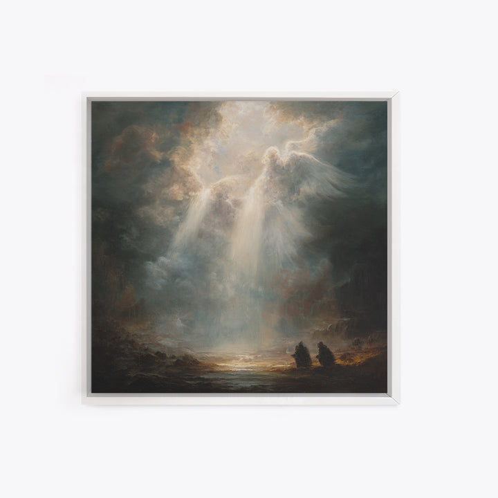 Radiant Angel Emerging From Storm Clouds Framed Canvas Print, Spiritual Wall Art, Religious Home Decor, Prayer Room Gift
