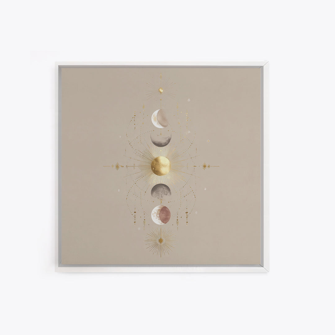 Celestial Moon Phase Wall Art, Gold Sun And Stars Canvas Print, Mystical Astrology Decor, Boho Neutral Bedroom Wall Decor