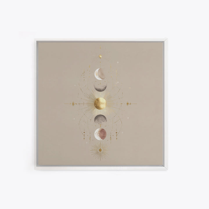 Celestial Moon Phase Wall Art, Gold Sun And Stars Canvas Print, Mystical Astrology Decor, Boho Neutral Bedroom Wall Decor
