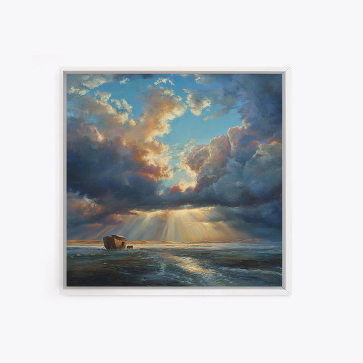 Noah's Ark Storm Clouds Wall Art, Christian Canvas Print, Ocean Seascape Painting, Bible Story Decor, Inspirational Gift