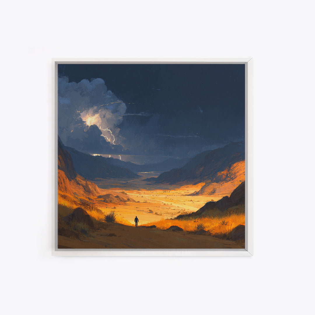 Stormy Desert Valley Wall Art, Lightning Landscape Painting, Moody Mountain Decor, Large Nature Art Print, Gift For Him, Home Decor