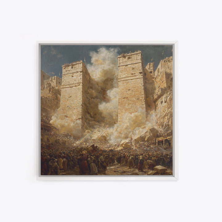 Epic Ancient Siege City Collapse Wall Art, Biblical Battle Canvas Print, Historical Drama, Medieval Decor, Statement Artwork