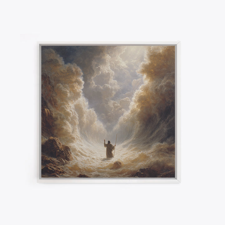 Moses Parting The Red Sea Wall Art, Biblical Canvas Print, Christian Home Decor, Religious Gift, Dramatic Seascape Painting Print