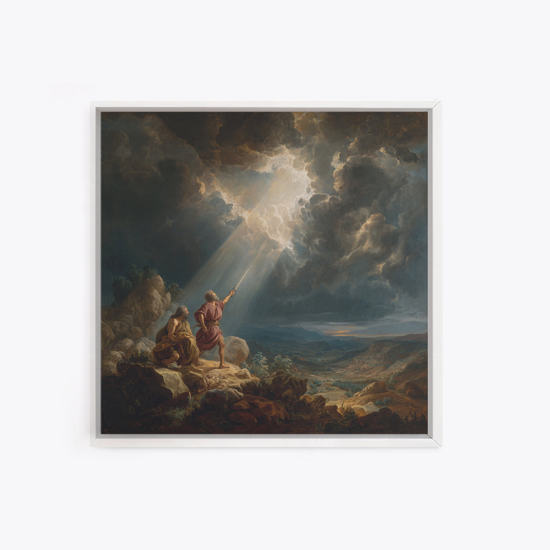 Prophets Beneath Storm Clouds Wall Art, Biblical Landscape Canvas Print, Christian Decor, Dramatic Baroque Fine Art Gift