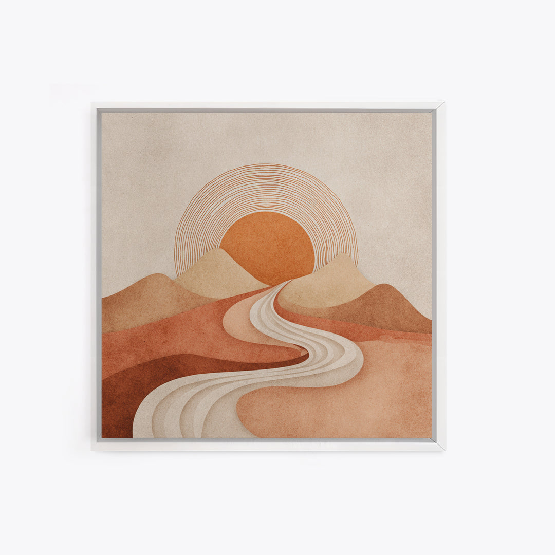 Boho Desert Landscape Wall Art, Terracotta Sunset Canvas Print, Southwestern Minimalist Decor, Earth Tone Living Room Art