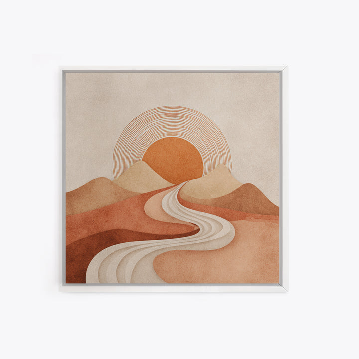 Boho Desert Landscape Wall Art, Terracotta Sunset Canvas Print, Southwestern Minimalist Decor, Earth Tone Living Room Art