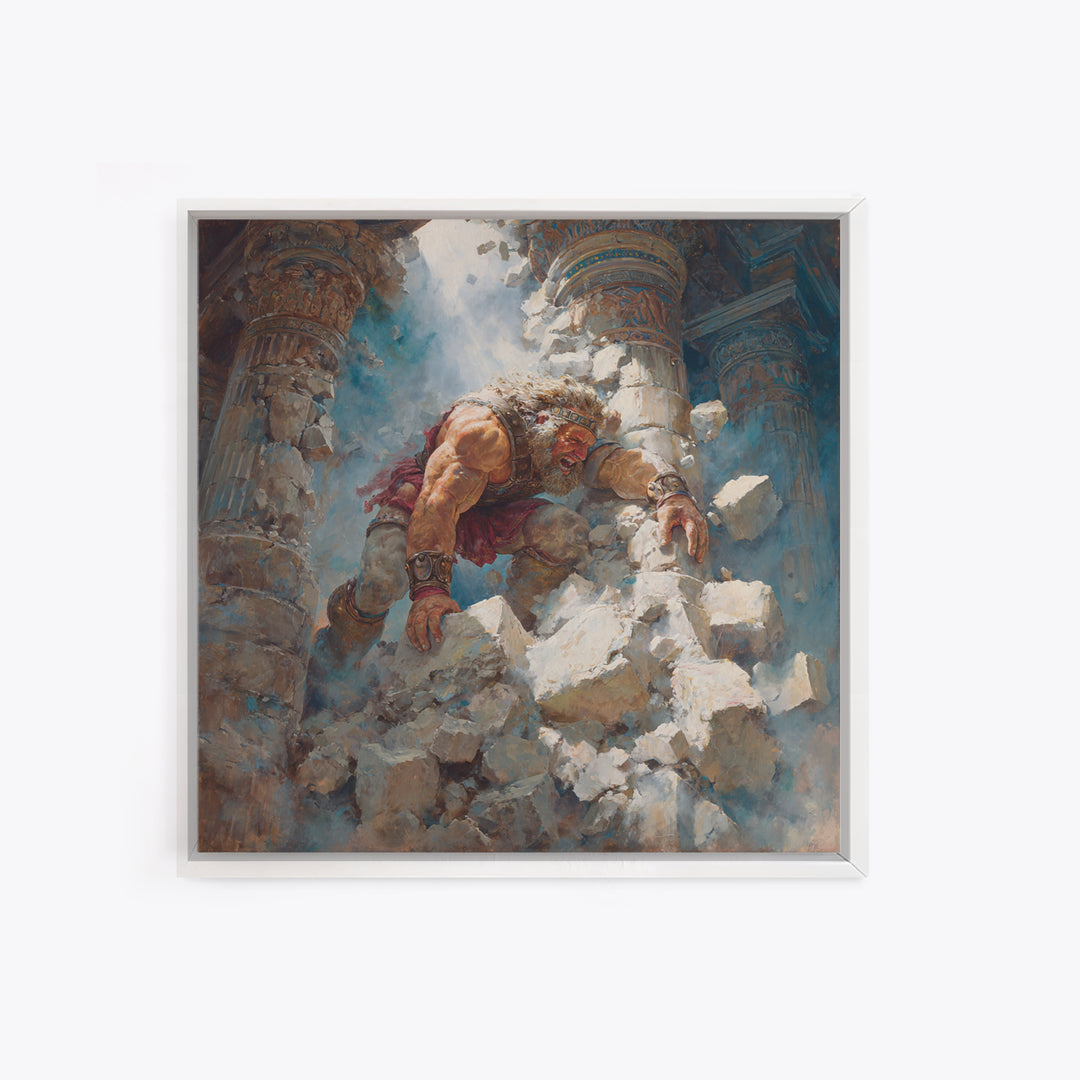 Ancient Titan Warrior In Crumbling Temple Wall Art, Greek Mythology Canvas Print, Dramatic Fantasy Ruins Home Decor Gift For Him