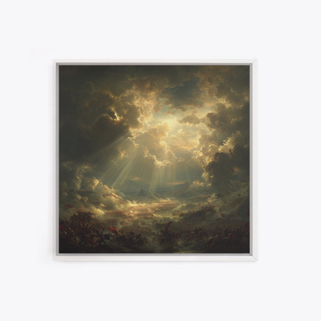 Heavenly Sunbeams Over Storm Clouds Canvas Print, Dramatic Spiritual Wall Art, Epic Landscape, Christian Decor, Statement Artwork