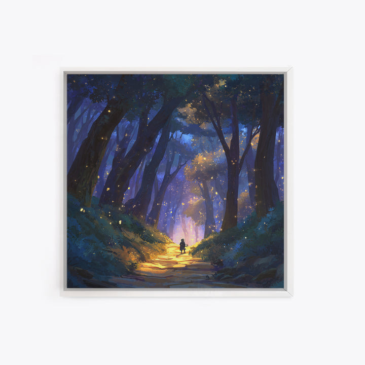 Enchanted Forest Path Wall Art, Whimsical Canvas Print, Firefly Woodland Decor, Fairy Tale Nursery Art, Magical Gift For Kids