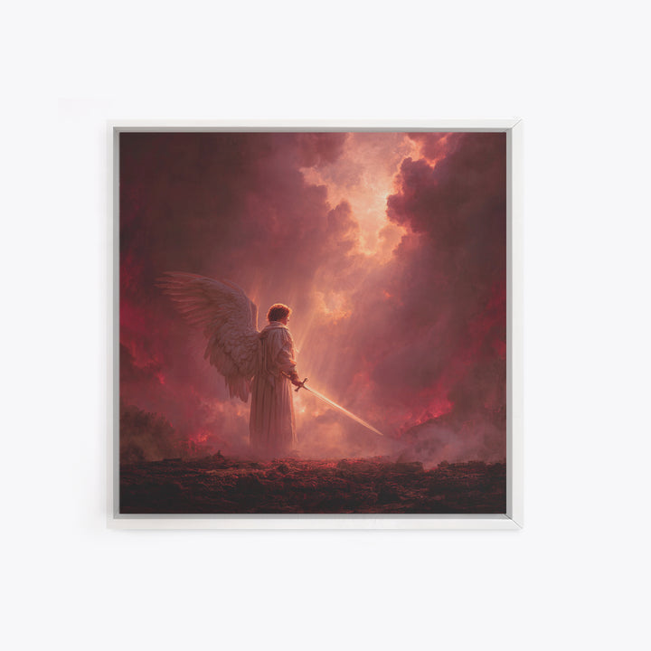 Angel Warrior With Sword Wall Art, Dark Fantasy Canvas Print, Christian Spiritual Decor, Gothic Celestial Statement Artwork