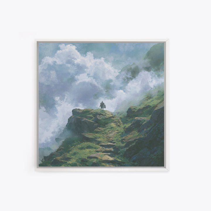 Misty Mountain Path Above The Clouds Wall Art, Fantasy Landscape Canvas Print, Adventure Decor, Nature Poster Gift For Hikers