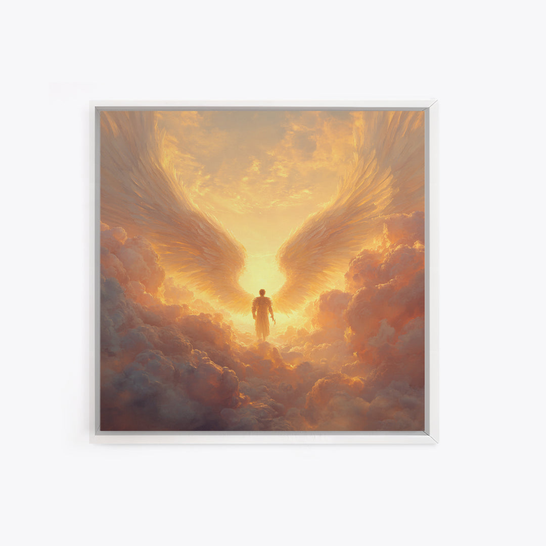 Angel Wings In Golden Clouds Canvas Print, Celestial Wall Art, Spiritual Heaven Decor, Guardian Angel Gift For Her, Nursery Wall Decor