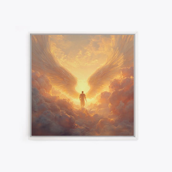 Angel Wings In Golden Clouds Canvas Print, Celestial Wall Art, Spiritual Heaven Decor, Guardian Angel Gift For Her, Nursery Wall Decor