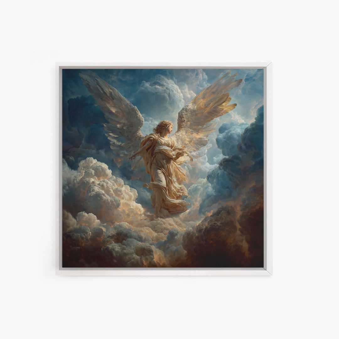 Heavenly Angel In Storm Clouds Wall Art, Dramatic Celestial Fine Art Print, Christian Decor, Spiritual Gift For Her, Large Canvas Print