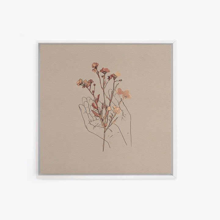 Delicate Hand With Wildflowers Wall Art, Feminine Botanical Line Art Canvas Print, Minimalist Bedroom Decor Gift For Her