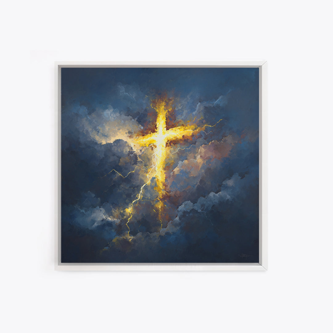 Glowing Cross In Storm Clouds Canvas Print, Christian Wall Art, Spiritual Gift, Faith Inspired Home Decor, Bible Verse Decor