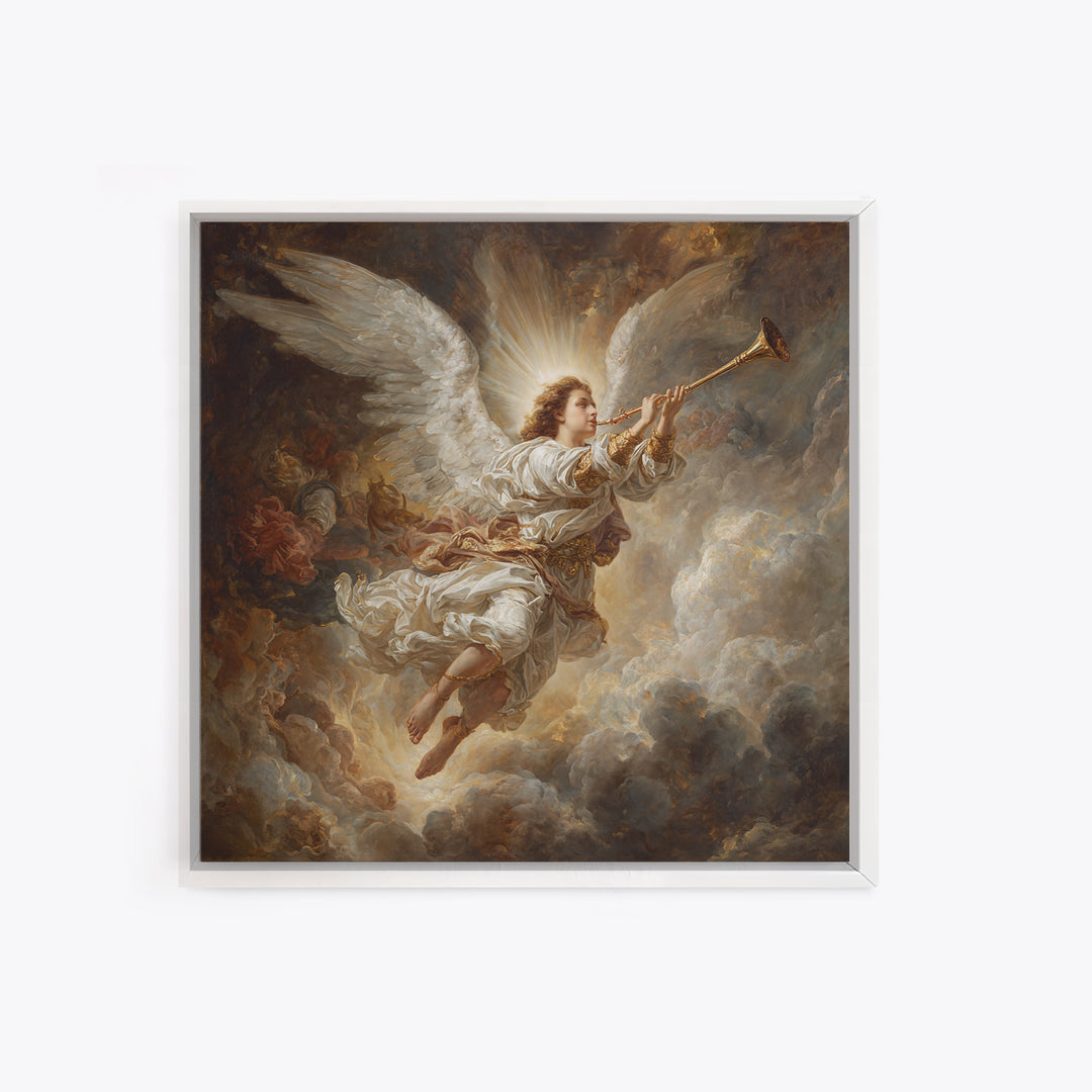 Baroque Angel Trumpet Wall Art, Celestial Religious Painting, Renaissance Inspired Decor, Christian Gift, Fine Art Print