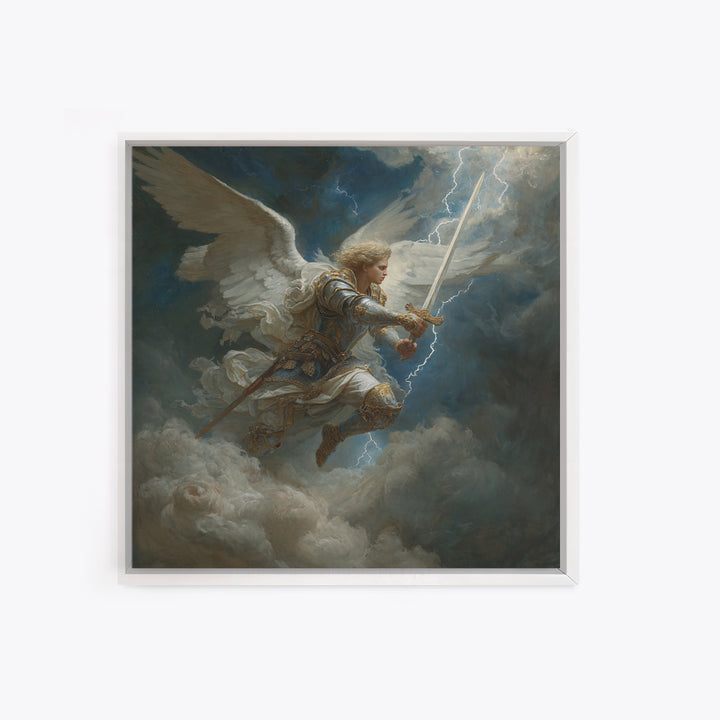 Archangel Warrior With Lightning Sword Canvas Print, Dramatic Christian Wall Art, Fantasy Angel Decor, Spiritual Gift For Him