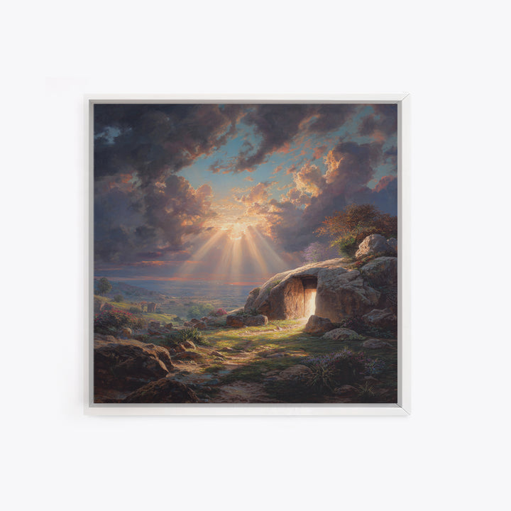 Empty Tomb Resurrection Wall Art, Christian Landscape Canvas Print, Easter Decor, Bible Story Gift, Inspirational Home Decor