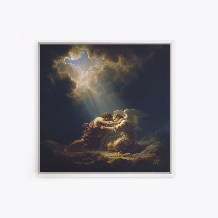Guardian Angel Comforting Man Canvas Print, Biblical Wall Art, Religious Fine Art, Spiritual Home Decor Gift For Her And Him