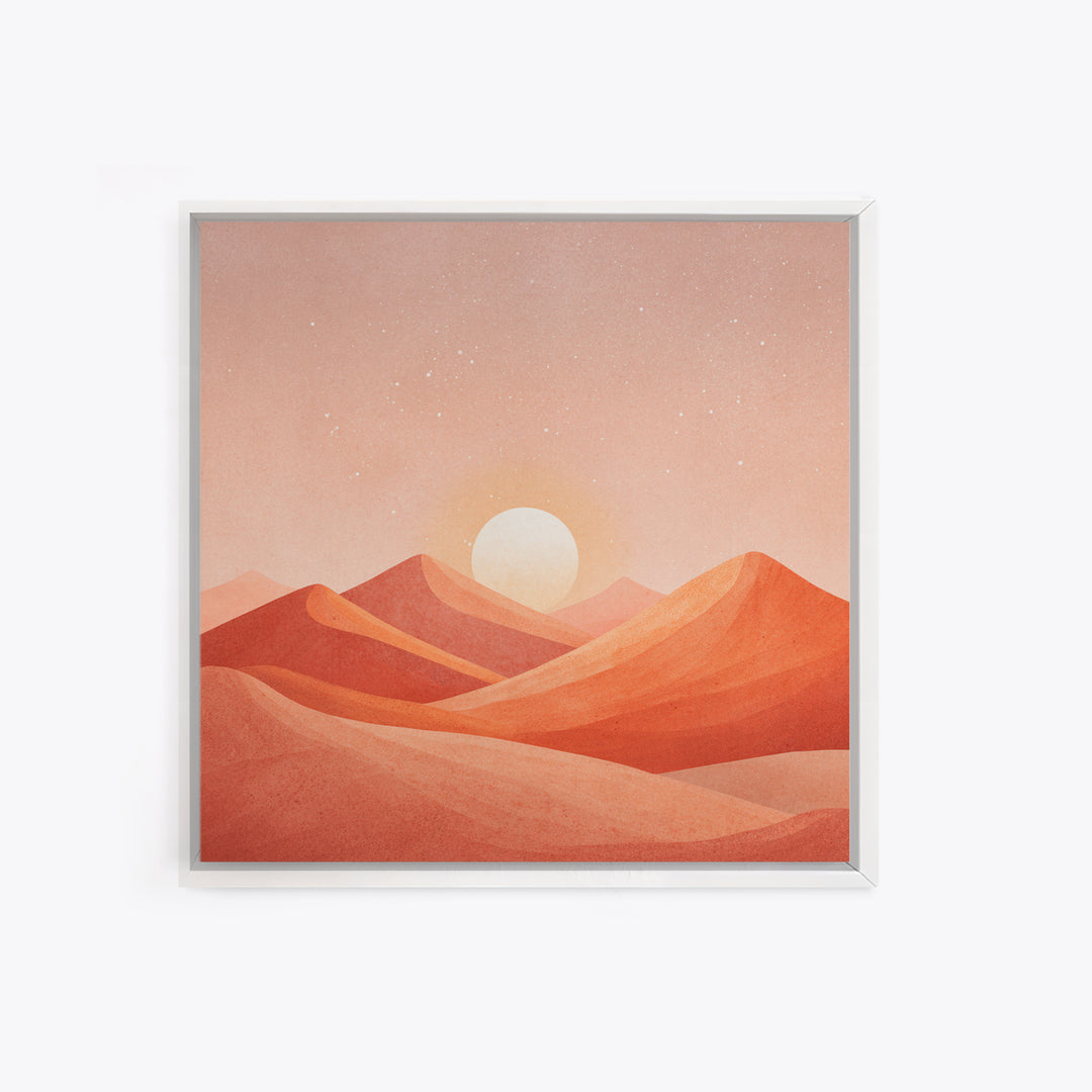 Blush Desert Mountains Sunrise Wall Art, Warm Terracotta Landscape Canvas Print, Modern Boho Living Room Decor Above Bed