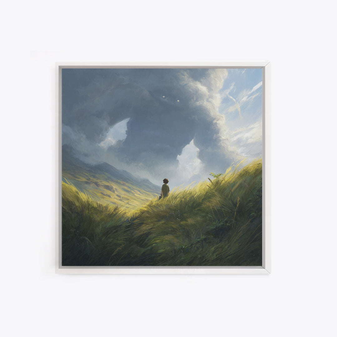 Lone Wanderer In Stormy Mountain Valley Wall Art, Fantasy Landscape Painting, Moody Nature Decor, Large Canvas Print, Home Decor