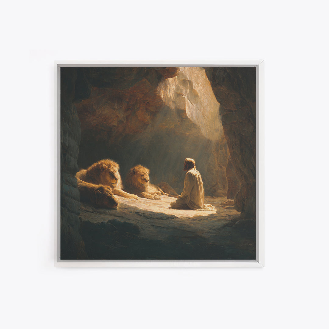 Daniel With Lions In Cave Wall Art, Biblical Christian Canvas Print, Jesus Artwork, Religious Home Decor Gift For Prayer Room