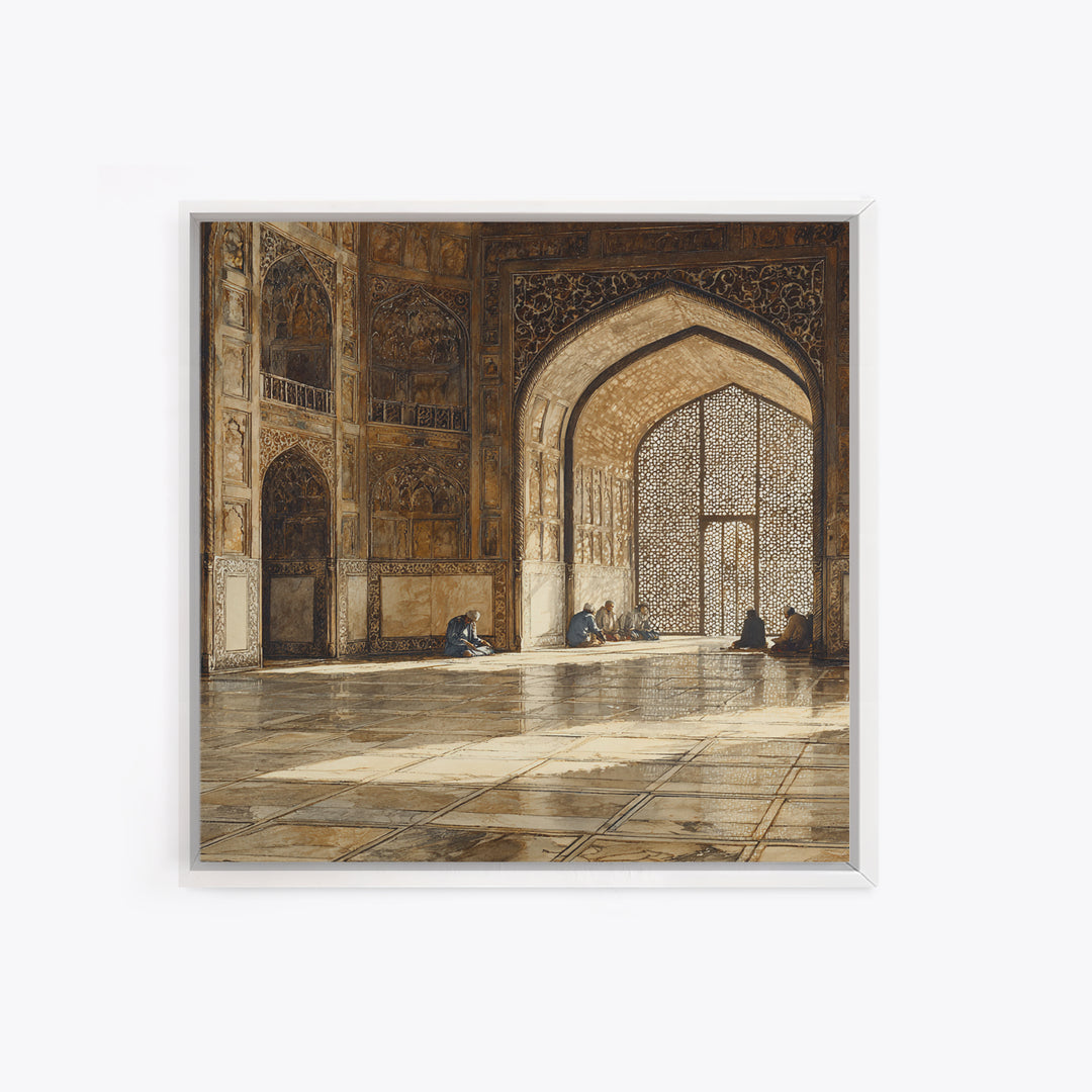 Ornate Mosque Interior Prayer Wall Art, Islamic Architecture Canvas Print, Ramadan Decor, Spiritual Home Decor, Muslim Gift