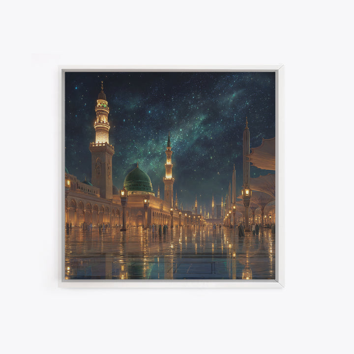 Starry Mosque Courtyard At Night Canvas Print, Islamic Architecture Wall Art, Celestial Decor, Muslim Home Decor Gift Idea