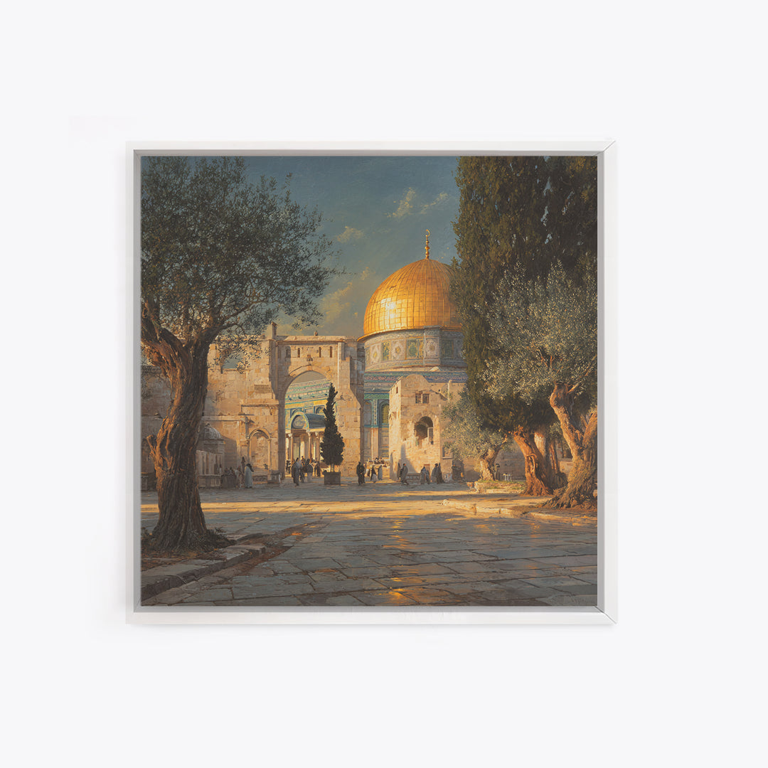 Golden Dome Of The Rock Courtyard Wall Art, Jerusalem Islamic Architecture, Olive Tree Landscape, Travel Poster, Spiritual Decor
