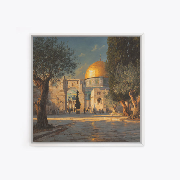 Golden Dome Of The Rock Courtyard Wall Art, Jerusalem Islamic Architecture, Olive Tree Landscape, Travel Poster, Spiritual Decor