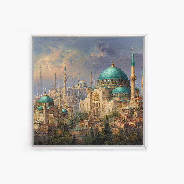 Turquoise Domed Istanbul Mosque Canvas Print, Islamic Architecture Wall Art, Middle Eastern Decor, Elegant Travel Poster