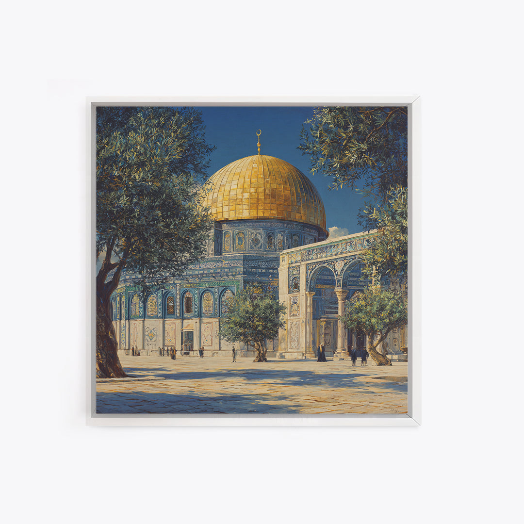 Golden Dome Jerusalem Courtyard Wall Art, Islamic Architecture Canvas Print, Mosque Decor, Middle Eastern Travel Poster Print