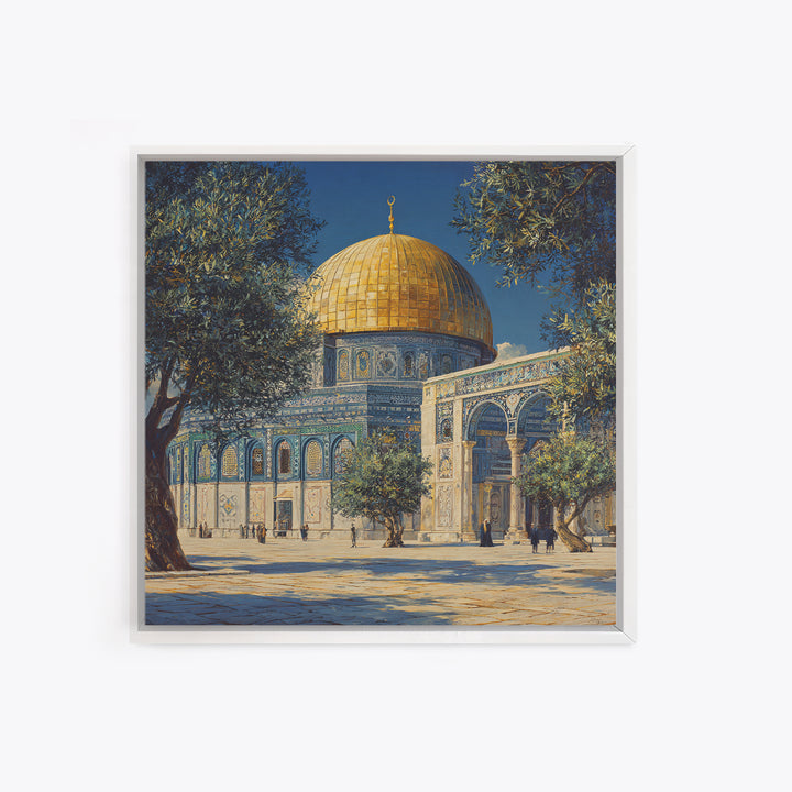 Golden Dome Jerusalem Courtyard Wall Art, Islamic Architecture Canvas Print, Mosque Decor, Middle Eastern Travel Poster Print