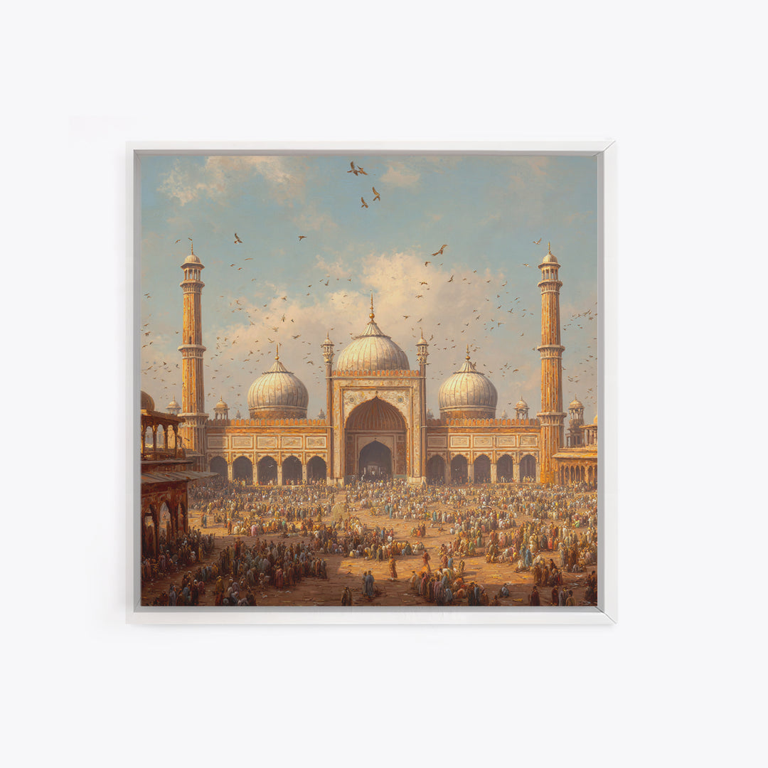 Grand Mosque Courtyard Framed Canvas Print, Islamic Architecture Wall Art, Spiritual Home Decor, Eid Gift, Living Room Art