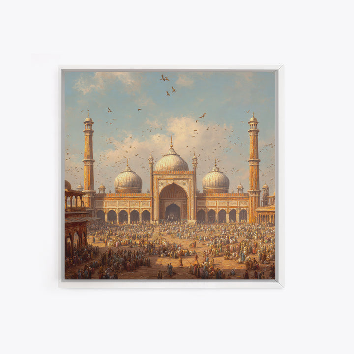 Grand Mosque Courtyard Framed Canvas Print, Islamic Architecture Wall Art, Spiritual Home Decor, Eid Gift, Living Room Art