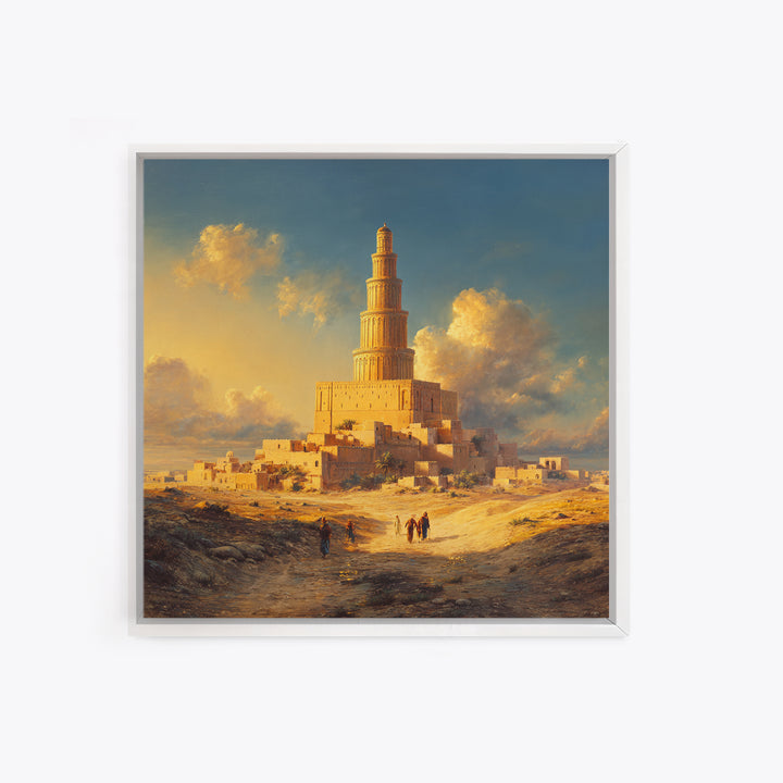 Golden Desert Tower Of Babylon Canvas Print, Ancient Middle Eastern Landscape Wall Art For Living Room, Office Decor Gift