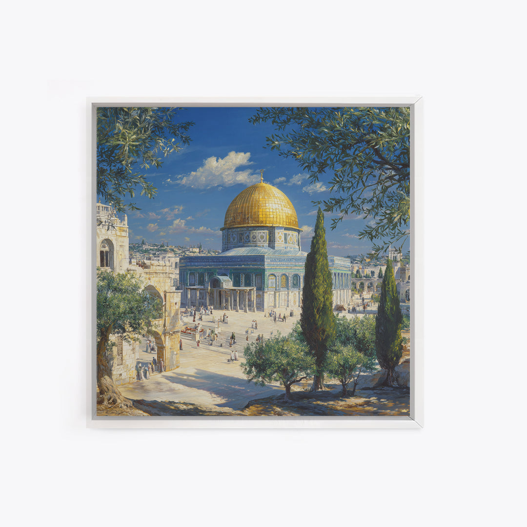 Golden Dome Of The Rock Jerusalem Canvas Print, Islamic Architecture Painting, Holy Land Travel Poster, Prayer Room Decor