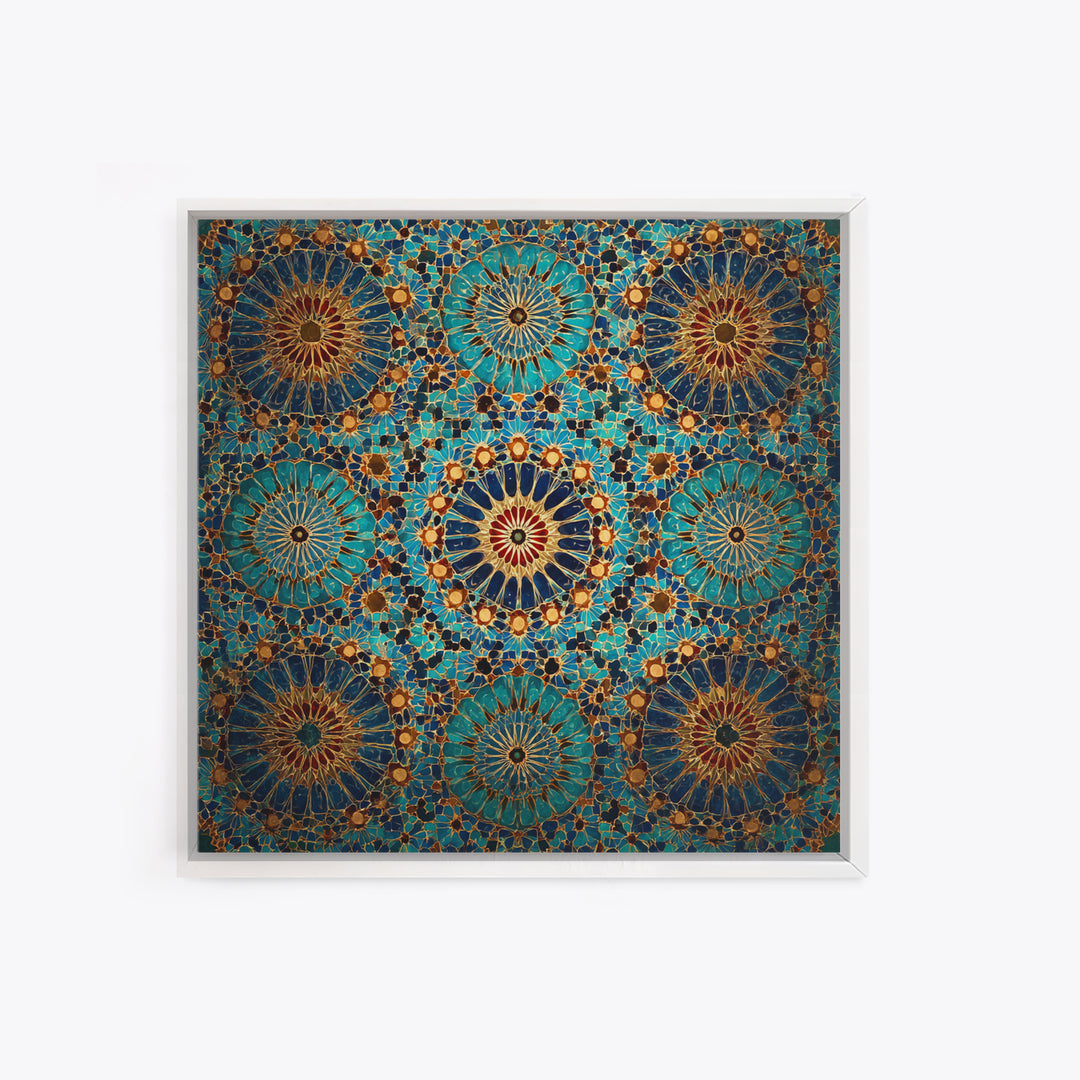 Turquoise Moroccan Tile Mosaic Wall Art, Geometric Islamic Canvas Print, Boho Wall Decor, Mediterranean Home Decor Gift Idea